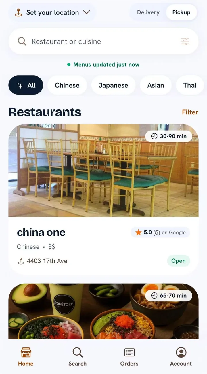 Nearby restaurants in the YumoEats app